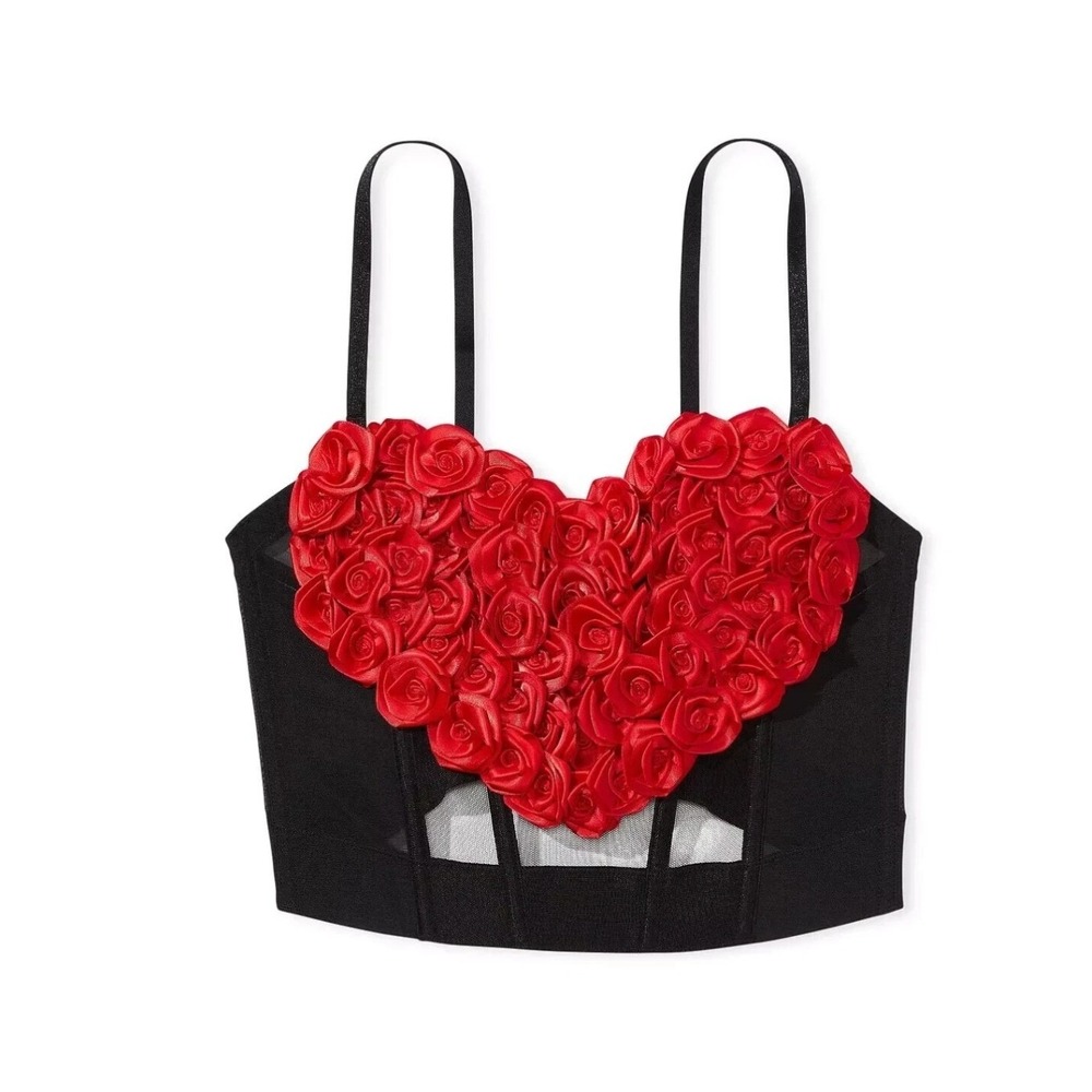 Victoria's Secret Archives Heart Rosette Corset Top Black Red Large